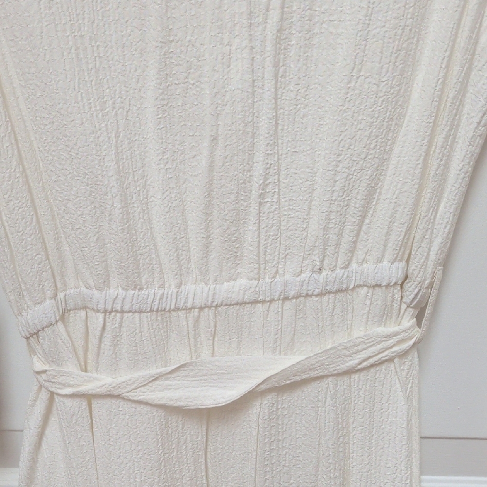Calvin Klein Cream V-Neck Tiered Midi Dress - Picture 7 of 10